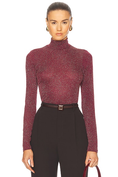 self-portrait Rhinestone Mesh Top in Brown | FWRD