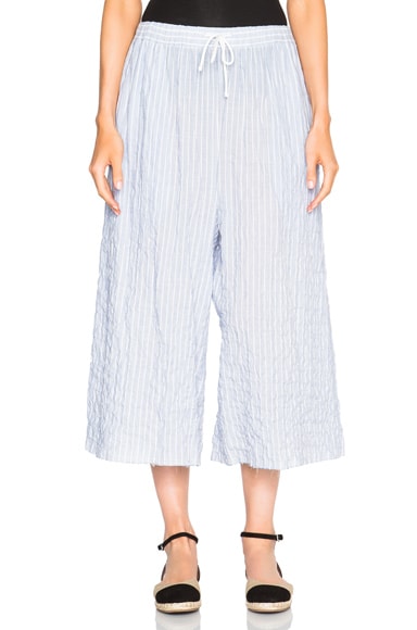 Cotton Stripe Cropped Wide Leg Pants