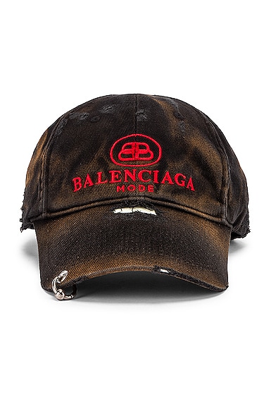 Balenciaga Hat Destroyed BB Mod in Black & Red | FWRD