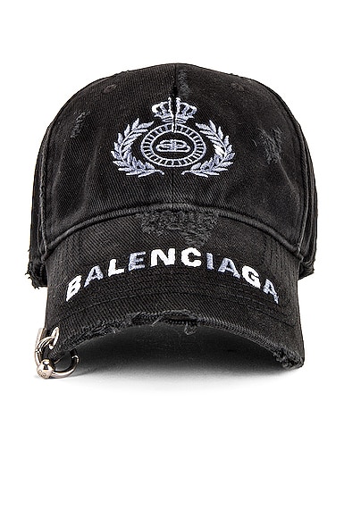Balenciaga Hat Destroyed Piercing in Black & White | FWRD
