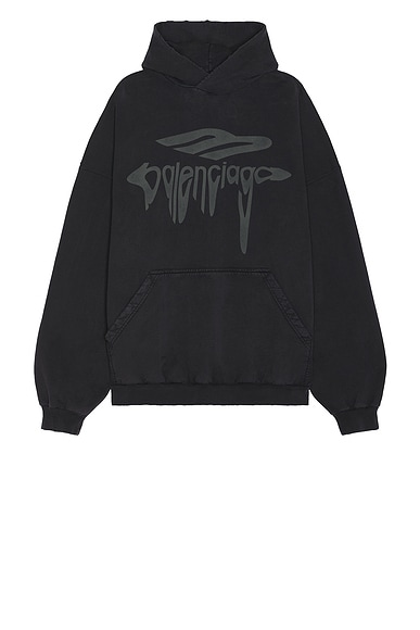 Balenciaga Large Fit Hoodie in Faded Wash Black & Anthracite