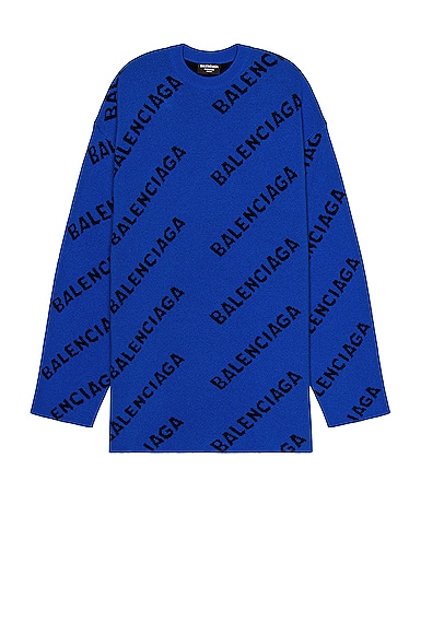 Balenciaga Long Sleeve Crewneck Sweater in Blue