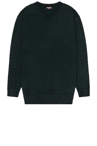 Balenciaga Oversized Cashmere V-Neck in Dark Green