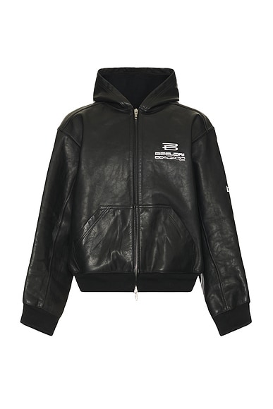 Shop Balenciaga Lined Zip Up Hoodie Jacket In Black