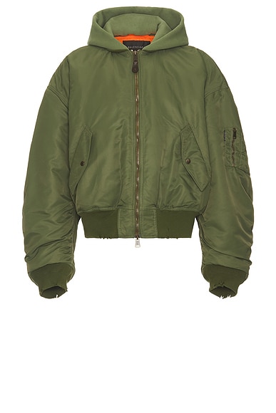 Fear of God Satin Hooded Bomber in Sage FWRD
