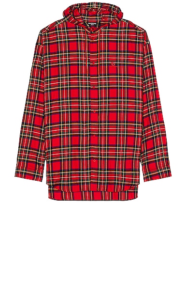 Balenciaga Hooded Flannel Shirt in Red
