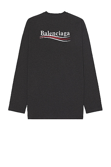 Balenciaga Logo T-shirt in Dark Heather Grey & White
