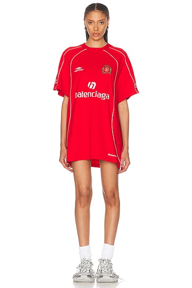 Balenciaga Oversized Soccer T Shirt in Sporty Red & White | FWRD Balenciaga Oversized Soccer T Shirt in Sporty Red & White | FWRD