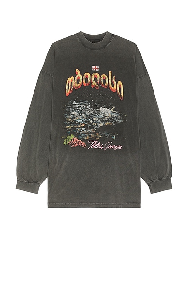 Balenciaga Long Sleeve Large T-Shirt in Super Faded Washed Black