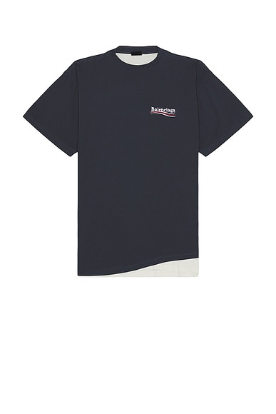 Balenciaga Double Tee in Marine Blue, White, & Red