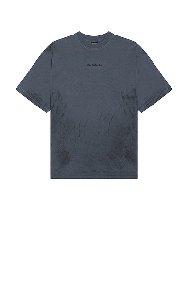 Balenciaga Medium Fit Tee in Faded Dark Blue & Black