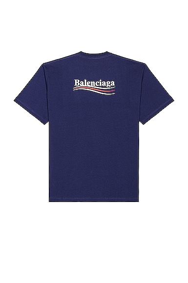 Balenciaga Large Fit Tee In Pacific Blue & White