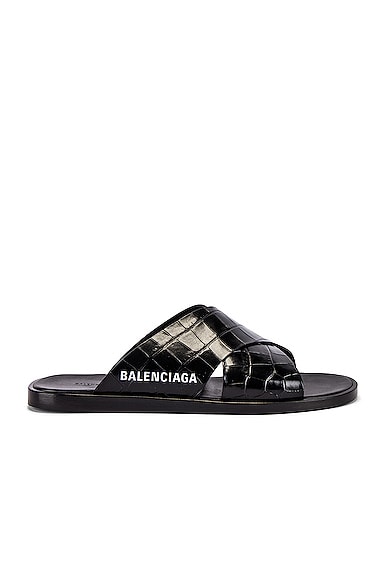 Balenciaga Black Cosy Croc Sandals In Black & White