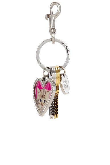 【BALENCIAGA】Lock and Heart Charm Key Ring/全国送料込み Balenciaga Black Leather Heart Key Ring and Bag Charm
