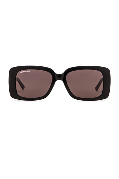 Balenciaga Acetate Rectangular Sunglasses In Black In Shiny Black & Grey