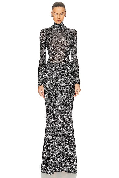 Shop Balenciaga Maxi Dress In Black & Silver
