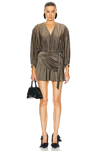 Shop Balenciaga V Neck Mini Dress In Black & Gold