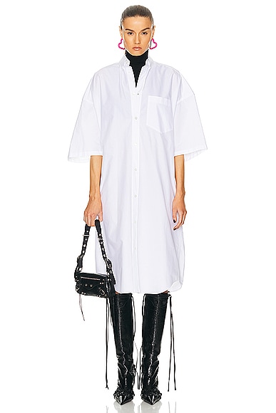 Balenciaga Short Sleeve Cocoon Dress in White