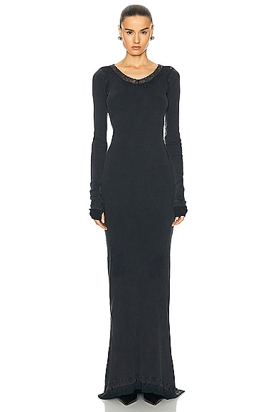 Shop Balenciaga Long Sleeve Lingery Maxi Dress In Washed Black