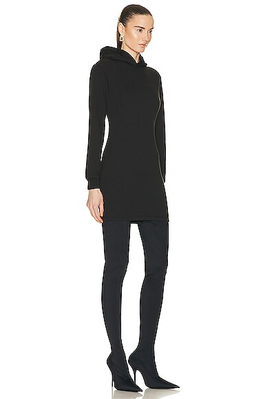 Shop Balenciaga Fitted Hoodie Dress In Washed Black