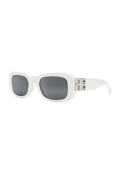 Shop Balenciaga Dynasty Rectangular Sunglasses In White & Silver