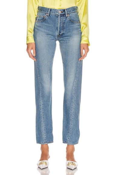 Click to view more detailed imagery on our partner's website Balenciaga Twisted High-Rise Straight-Leg Jeans In Lt. Blue