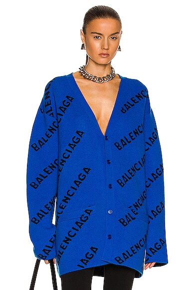 Balenciaga All Over Logo Cardigan in Blue