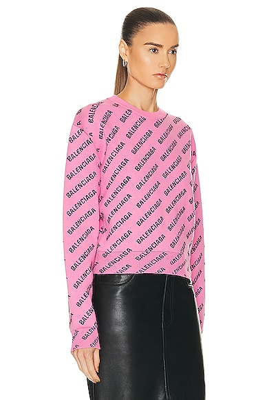 Shop Balenciaga Cropped Sweater In Pink & Black