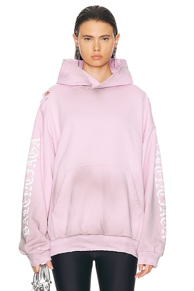 Shop Balenciaga Medium Fit Hoodie In Light Pink & White