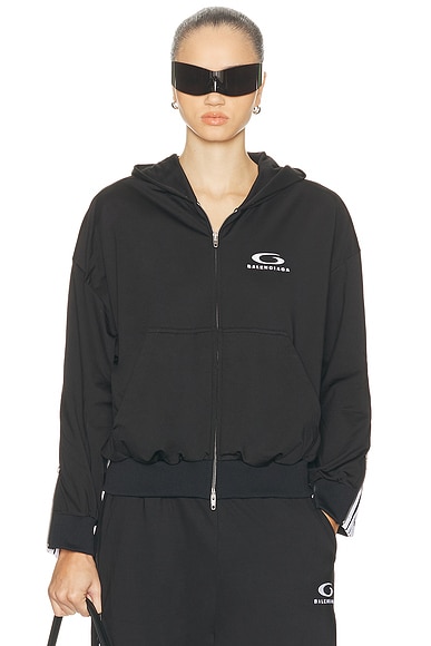 Balenciaga Zipped Zip Up Hoodie in Black & White