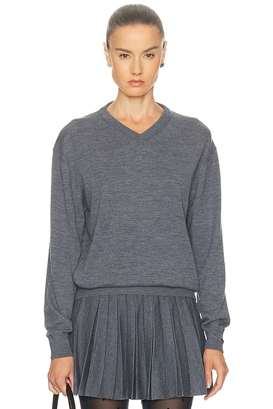 Balenciaga V Neck Sweater in Heather Grey