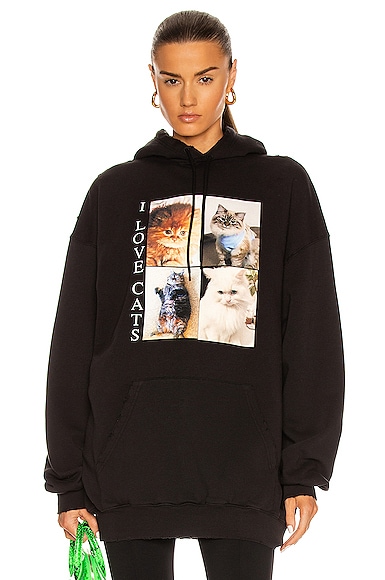 Balenciaga Black I Love Pets Medium Fit 'i Love Cats' Hoodie In Black