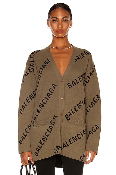 Balenciaga Long Sleeve Cardigan in Light Brown u0026 Black | FWRD