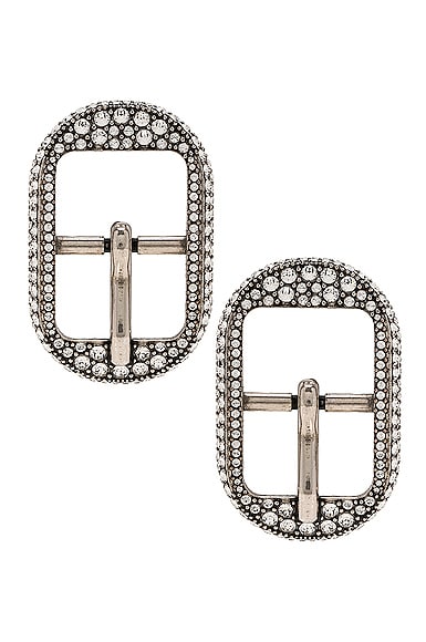 Balenciaga Cagole Buckle Crystal-embellished Earrings In Antique Silver & Crystal