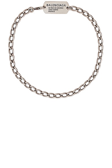 Balenciaga Tags Choker Necklace in Antique Silver