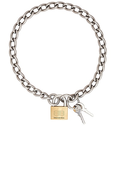 Balenciaga Locker Necklace In Antique Silver & Gold