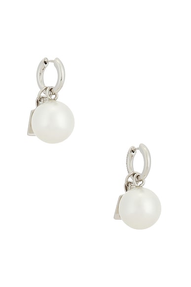 Balenciaga Pearl Earrings in Shiny Silver & White
