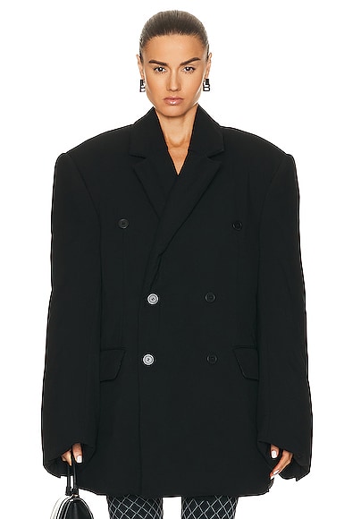 Balenciaga Double-breast Padded Oversized Wool Jacket In Black