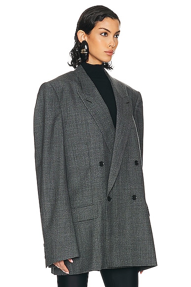 Shop Balenciaga Double Breasted Regular Jacket In Black & Grey