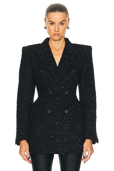 Shop Balenciaga Tweed Double Breasted Hourglass Jacket In Black