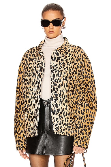 Balenciaga Denim Leopard Jacket in Beige | FWRD