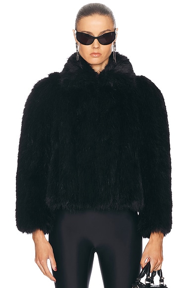 Helmut Lang Hooded Faux Mink Bomber Jacket in Black FWRD