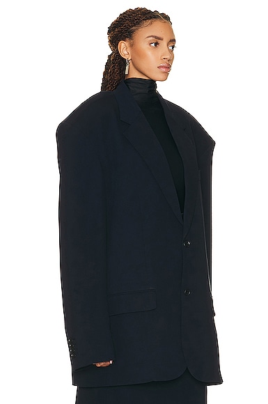 Shop Balenciaga Oversized Wool Jacket In Dark Navy