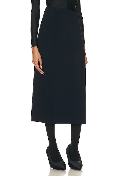 Shop Balenciaga Slit Tailored Skirt In Dark Navy