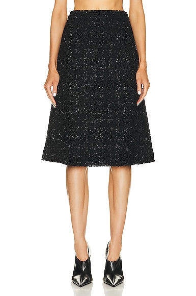 Shop Balenciaga Tweed Midi Skirt In Black