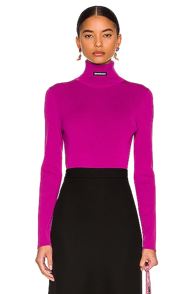 Balenciaga Fitted Turtleneck Knit Top in Fuchsia
