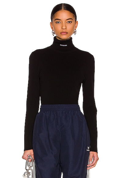Balenciaga Fitted Turtleneck Knit Top in Black