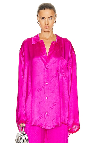 Balenciaga Long Sleeve Minimal Shirt in Lipstick Pink