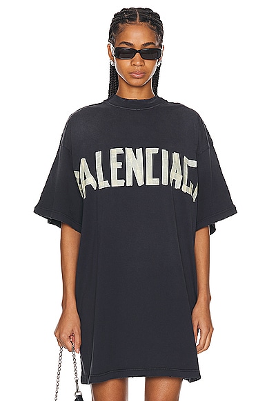 Balenciaga Double Front T-Shirt in Washed Black & Faded Black