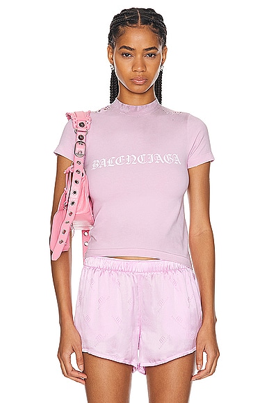 Shop Balenciaga Shrunk T-shirt In Light Pink & White